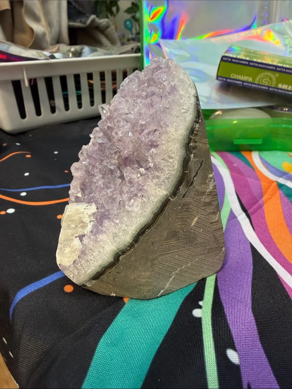 Lavender Amethyst Crystal Geode Wall Accent - Natural Purple Home Décor
